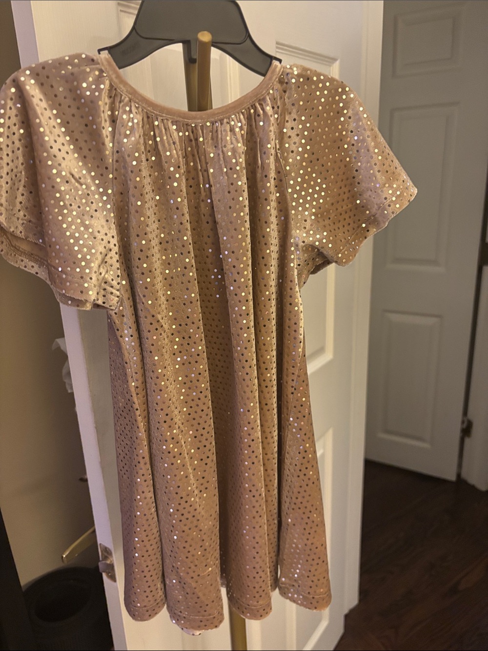 Girls' Shimmery Gold Sequin Flutter Sleeve Dress